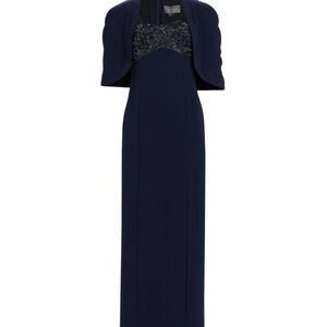 Theia Midnight Blue cape Gown